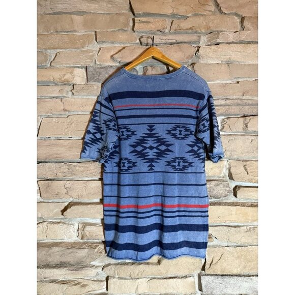 AZUL by Moussy Aztec Knit T-Shirt Sweater Blue Red Geometric Size XL - Picture 3 of 10